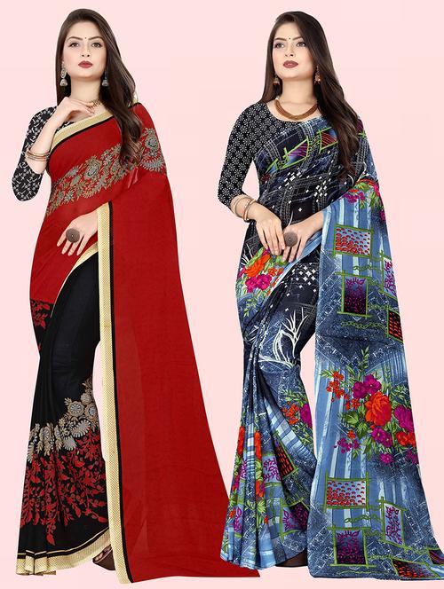 women pack of 2 casual wear sarees with blouse - 21480204 - Very Small Image - 1