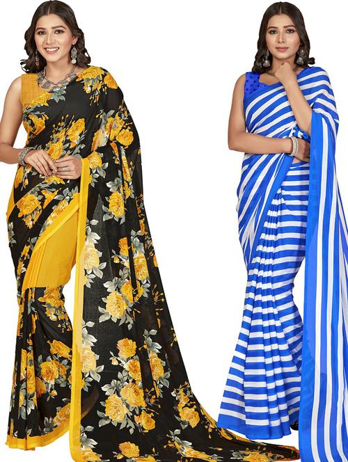 women pack of 2 casual wear sarees with blouse - 21480205 - Very Small Image - 1