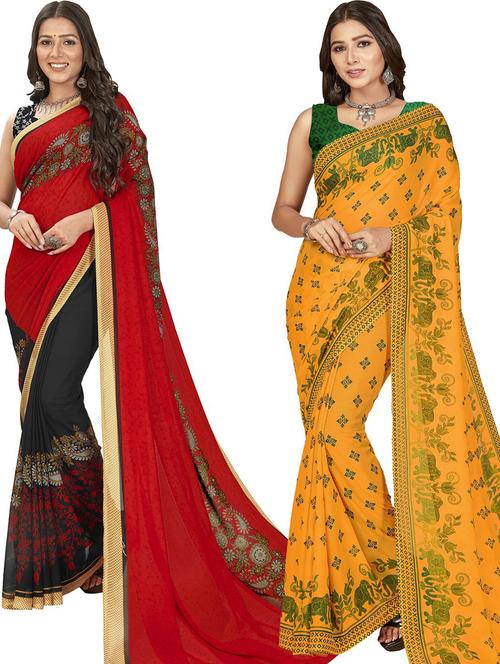 women pack of 2 casual wear sarees with blouse - 21480213 - Very Small Image - 1