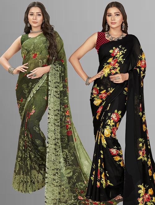women pack of 2 casual wear sarees with blouse - 21480224 - Very Small Image - 1