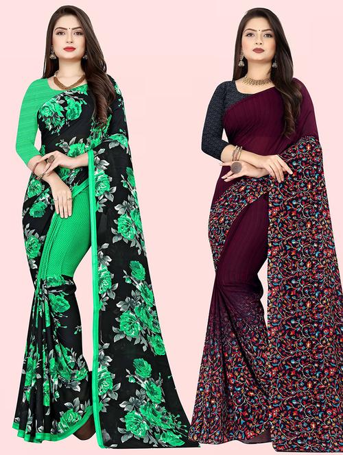 women pack of 2 casual wear sarees with blouse - 21480239 - Very Small Image - 1