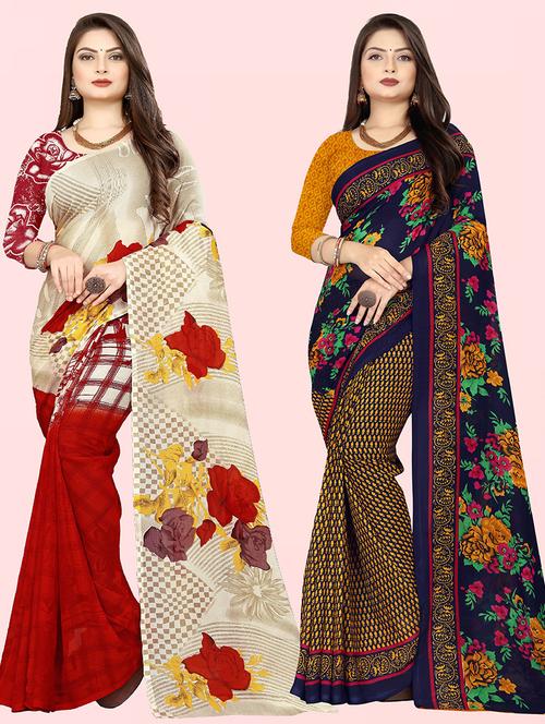 women pack of 2 casual wear sarees with blouse - 21480250 - Very Small Image - 1