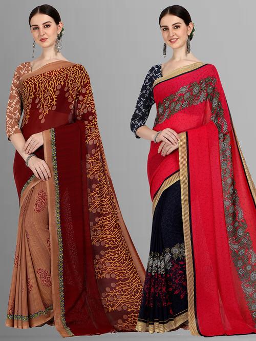 women pack of 2 casual wear sarees with blouse - 21480261 - Very Small Image - 1