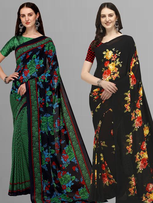 women pack of 2 casual wear sarees with blouse - 21480269 - Very Small Image - 1