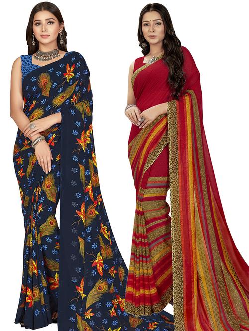 women pack of 2 casual wear sarees with blouse - 21480271 - Very Small Image - 1