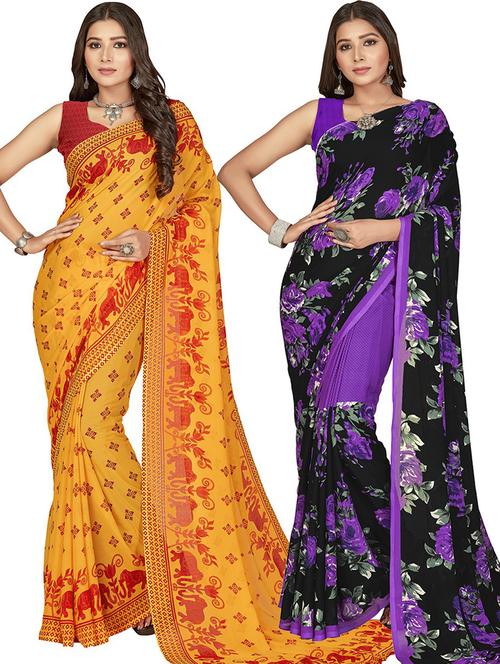 women pack of 2 casual wear sarees with blouse - 21480280 - Very Small Image - 1