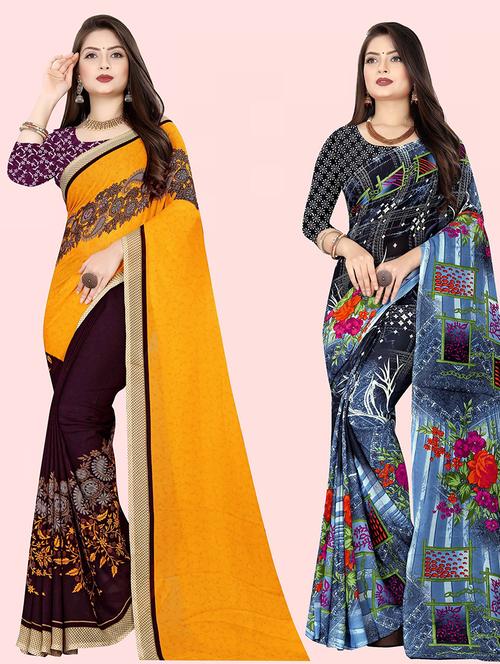 women pack of 2 casual wear sarees with blouse - 21480281 - Very Small Image - 1