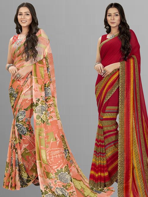 women pack of 2 casual wear sarees with blouse - 21480283 - Very Small Image - 1