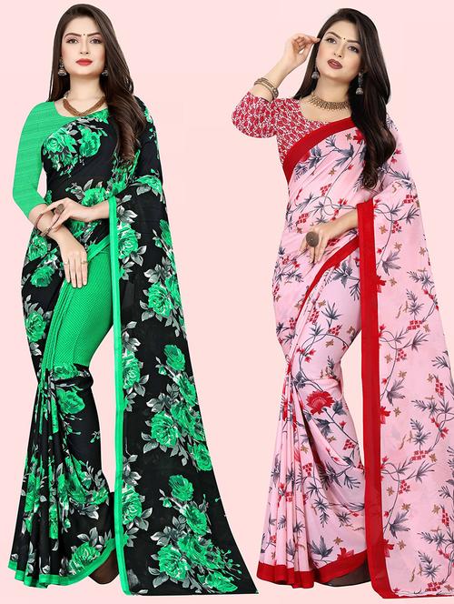 women pack of 2 casual wear sarees with blouse - 21480287 - Very Small Image - 1