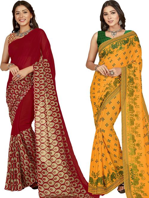 women pack of 2 casual wear sarees with blouse - 21480289 - Very Small Image - 1