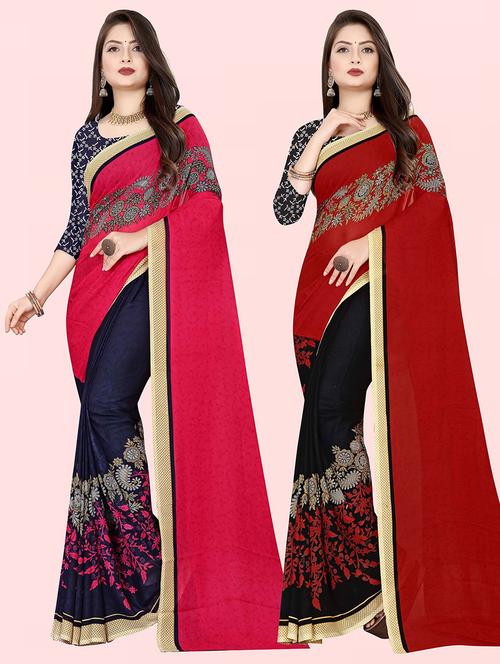 women pack of 2 casual wear sarees with blouse - 21480290 - Very Small Image - 1