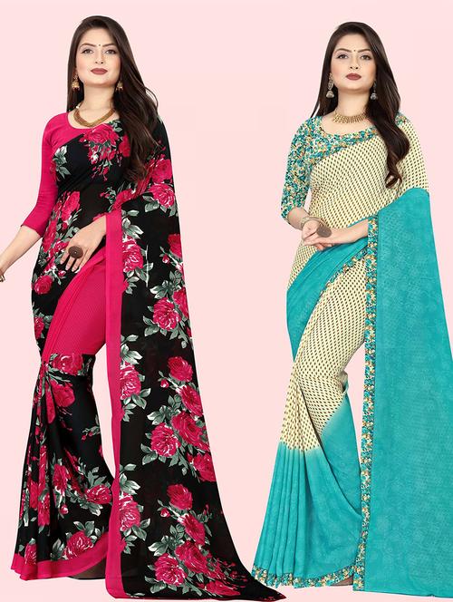 women pack of 2 casual wear sarees with blouse - 21480293 - Very Small Image - 1