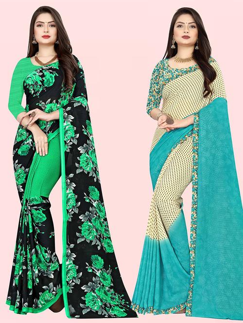women pack of 2 casual wear sarees with blouse - 21480296 - Very Small Image - 1