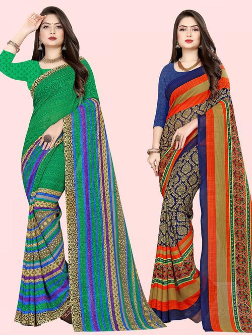 women pack of 2 casual wear sarees with blouse - 21480305 - Very Small Image - 1