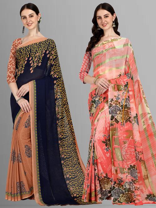 women pack of 2 casual wear sarees with blouse - 21480306 - Very Small Image - 1