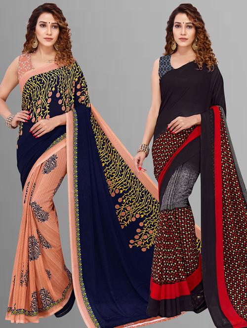 pack of 2 casual wear combo sarees with blouse - 21480329 - Very Small Image - 1