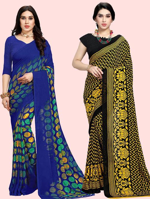 pack of 2 casual wear combo sarees with blouse - 21480333 - Very Small Image - 1