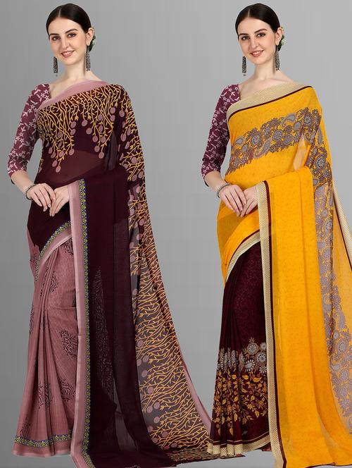 women pack of 2 casual wear sarees with blouse - 21480375 - Very Small Image - 1