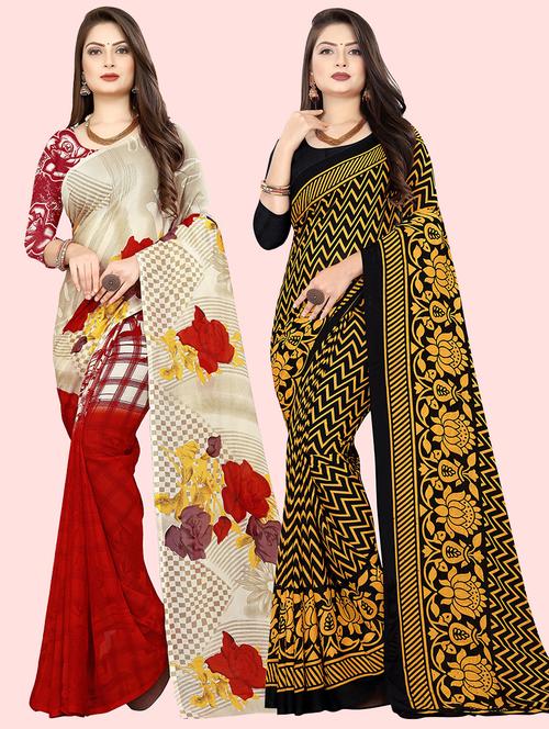 women pack of 2 casual wear sarees with blouse - 21480377 - Very Small Image - 1