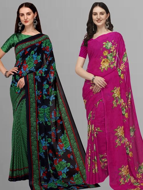 women pack of 2 casual wear sarees with blouse - 21480385 - Very Small Image - 1