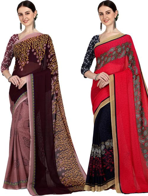 women pack of 2 casual wear sarees with blouse - 21480386 - Very Small Image - 1