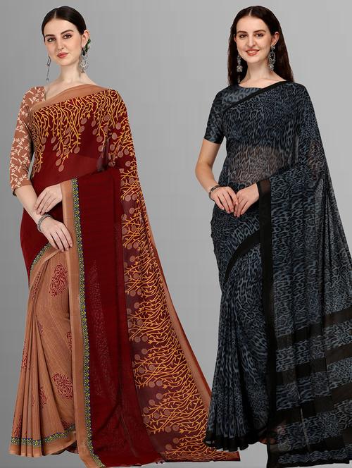 women pack of 2 casual wear sarees with blouse - 21480389 - Very Small Image - 1