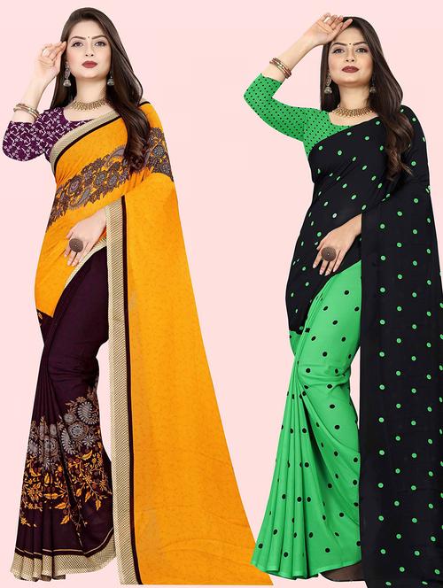 women pack of 2 printed casual wear sarees with blouse - 21480408 - Very Small Image - 1