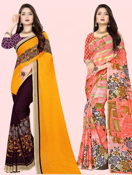 women pack of 2 printed casual wear sarees with blouse - 21480410 - Very Small Image - 1