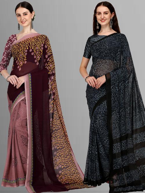 women pack of 2 printed casual wear sarees with blouse - 21480411 - Very Small Image - 1