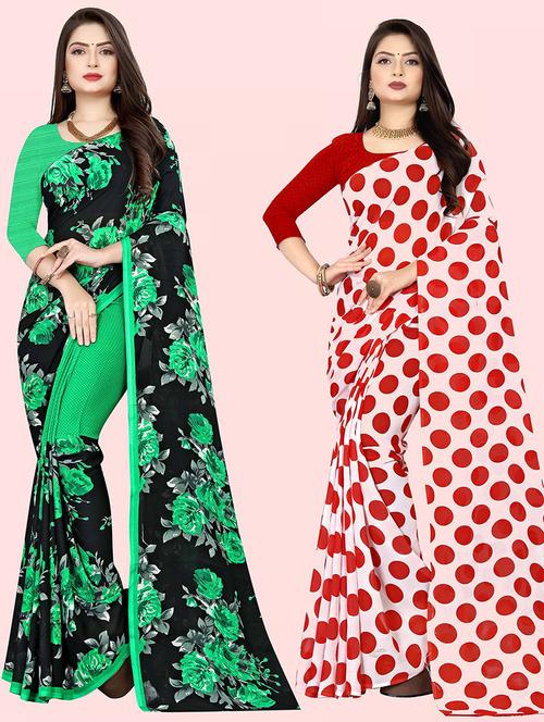 women pack of 2 printed casual wear sarees with blouse - 21480413 - Very Small Image - 1
