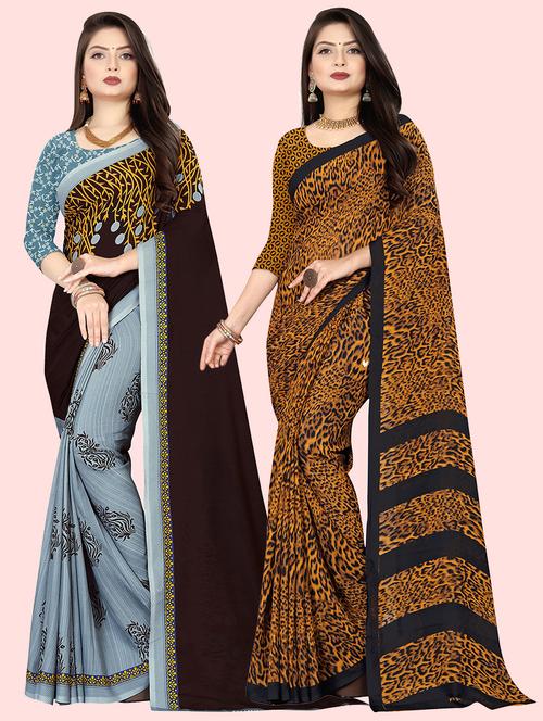 women pack of 2 printed casual wear sarees with blouse - 21480419 - Very Small Image - 1