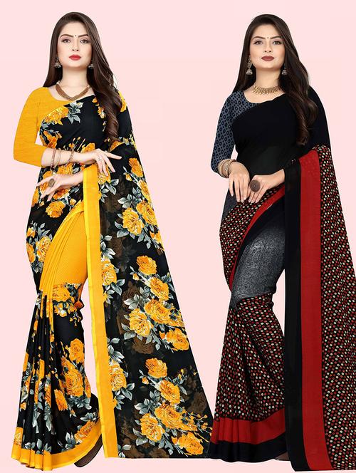 women pack of 2 printed casual wear sarees with blouse - 21480424 - Very Small Image - 1