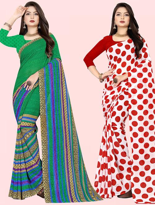 women pack of 2 printed casual wear sarees with blouse - 21480428 - Very Small Image - 1