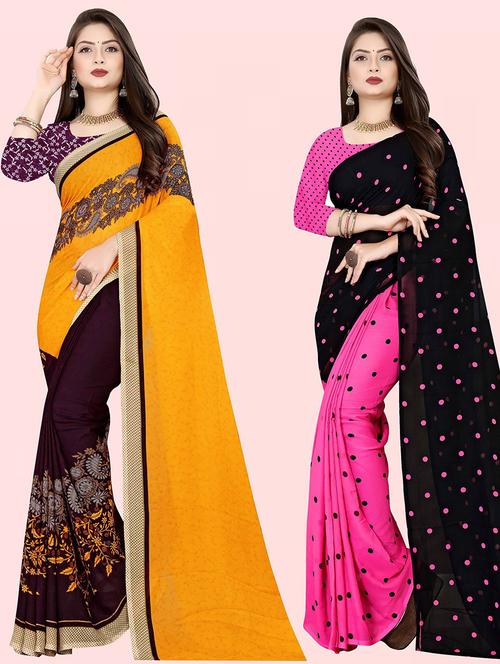 women pack of 2 printed casual wear sarees with blouse - 21480429 - Very Small Image - 1