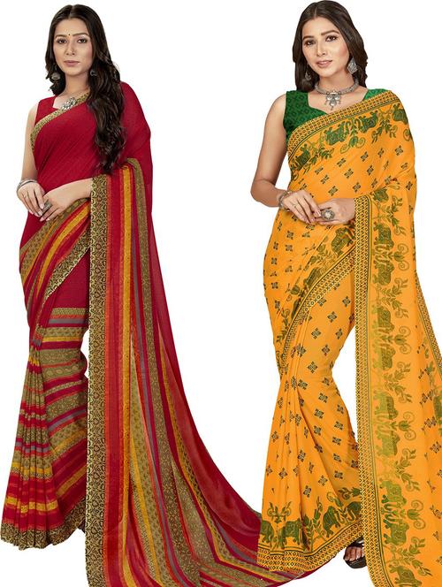 women pack of 2 printed casual wear sarees with blouse - 21480431 - Very Small Image - 1
