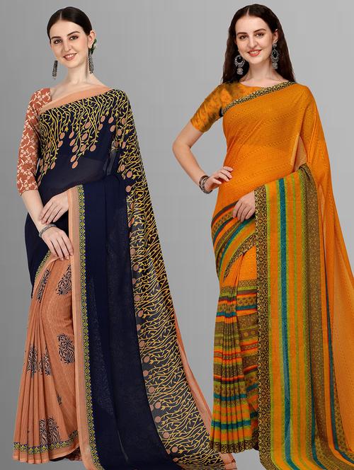 women pack of 2 printed casual wear sarees with blouse - 21480434 - Very Small Image - 1