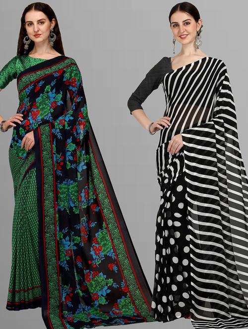 women pack of 2 printed casual wear sarees with blouse - 21480438 - Very Small Image - 1