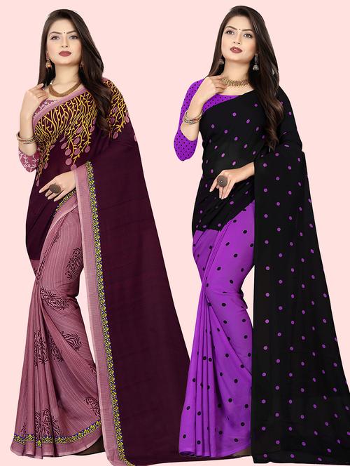 women pack of 2 printed casual wear sarees with blouse - 21480439 - Very Small Image - 1