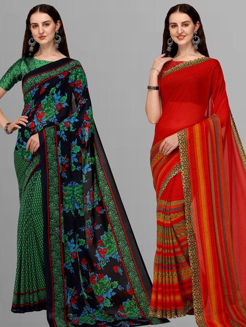 women pack of 2 printed casual wear saree with blouse - 21480441 - Very Small Image - 1