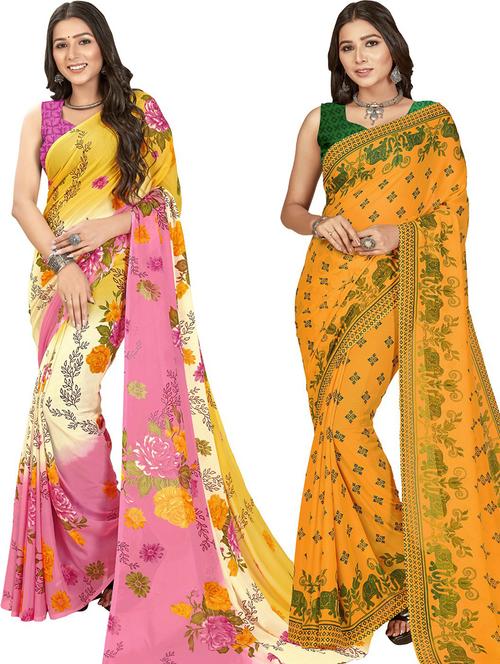 women pack of 2 printed casual wear saree with blouse - 21480442 - Very Small Image - 1