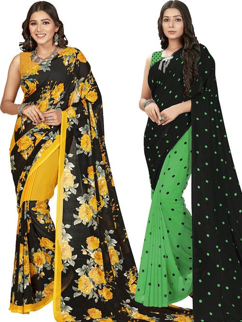women pack of 2 printed casual wear sarees with blouse - 21480447 - Very Small Image - 1