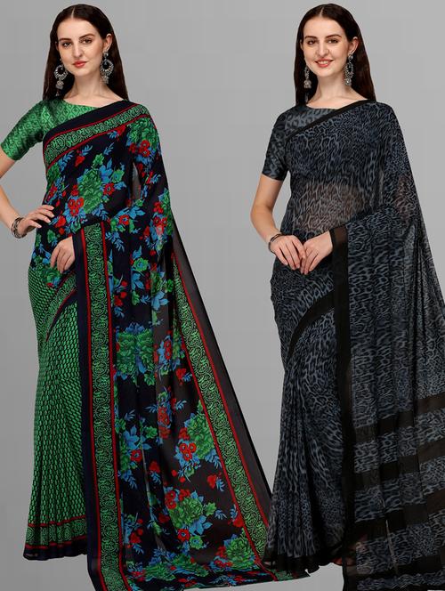 women pack of 2 printed casual wear sarees with blouse - 21480448 - Very Small Image - 1