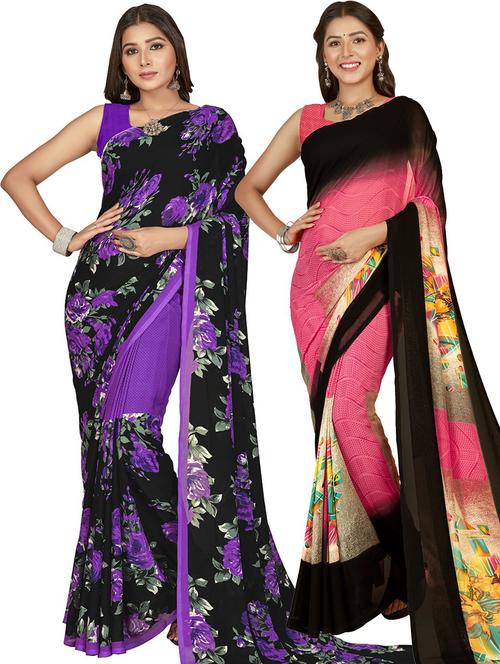 women pack of 2 printed casual wear sarees with blouse - 21480451 - Very Small Image - 1