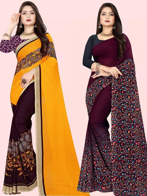 women pack of 2 printed casual wear sarees with blouse - 21480453 - Very Small Image - 1