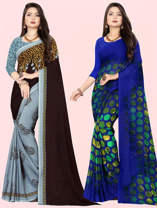 women pack of 2 casual wear combo sarees with blouse - 21480464 - Very Small Image - 1