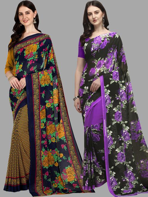 women pack of 2 casual wear combo sarees with blouse - 21480471 - Very Small Image - 1