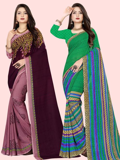 women pack of 2 casual wear combo sarees with blouse - 21480474 - Very Small Image - 1