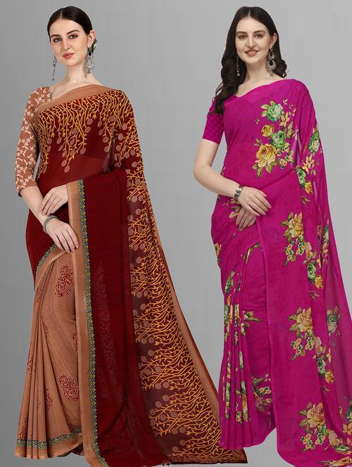 women pack of 2 casual wear combo sarees with blouse - 21480485 - Very Small Image - 1