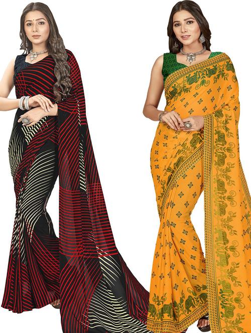 women pack of 2 casual wear combo sarees with blouse - 21480514 - Very Small Image - 1