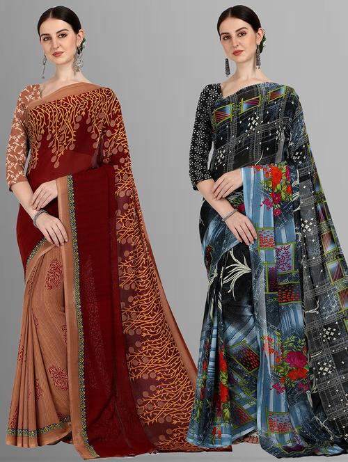 women pack of 2 casual wear combo sarees with blouse - 21480519 - Very Small Image - 1